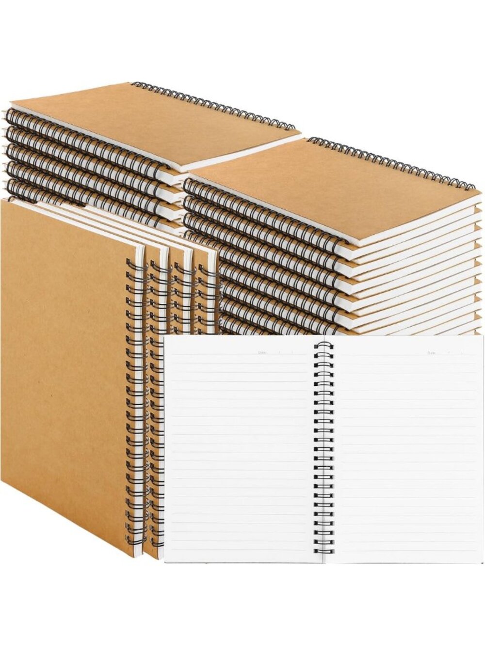 48 Pack A5 Spiral Notebooks - Kraft Cover, 120 Pages, Lined Journal for School